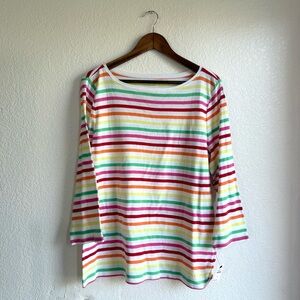 NEW Talbots Womens Shirt Tee Rainbow Stripe Long Sleeve 100% Cotton Size XL